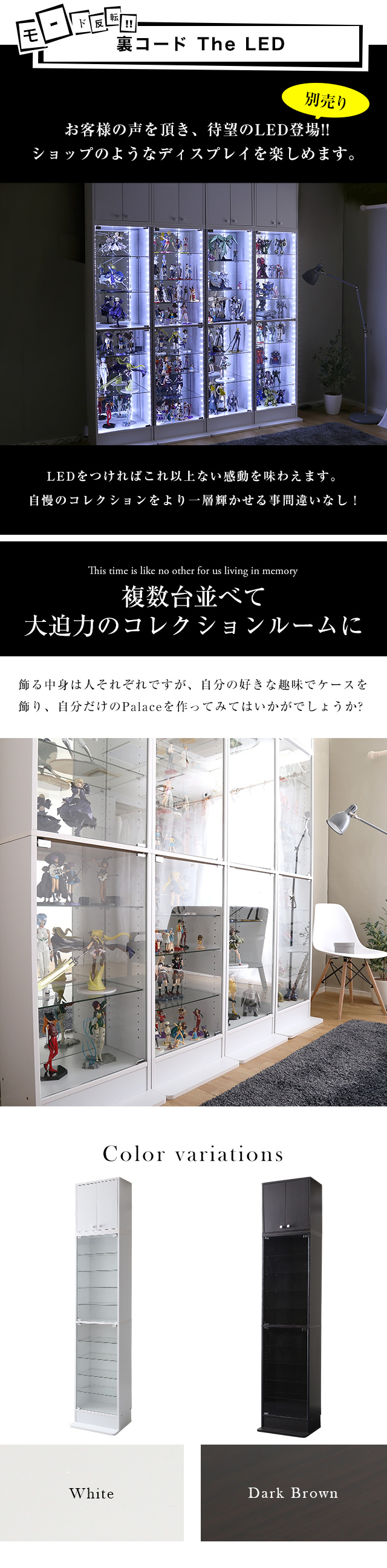 コレクションラック 浅型ハイタイプ 上置きセット 奥行き19cm palace