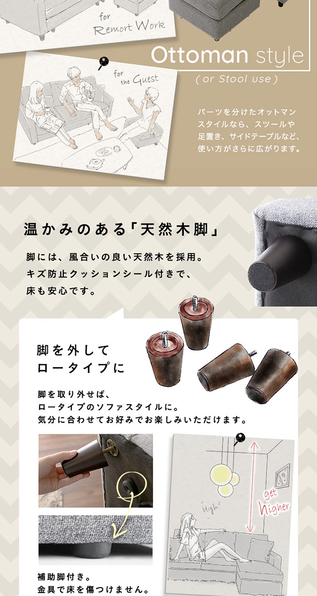3人掛け 北欧インテリア コンパクトカウチソファ [HO-K3P 3人掛け 北欧インテリア コンパクトカウチソファ [HO-K3P