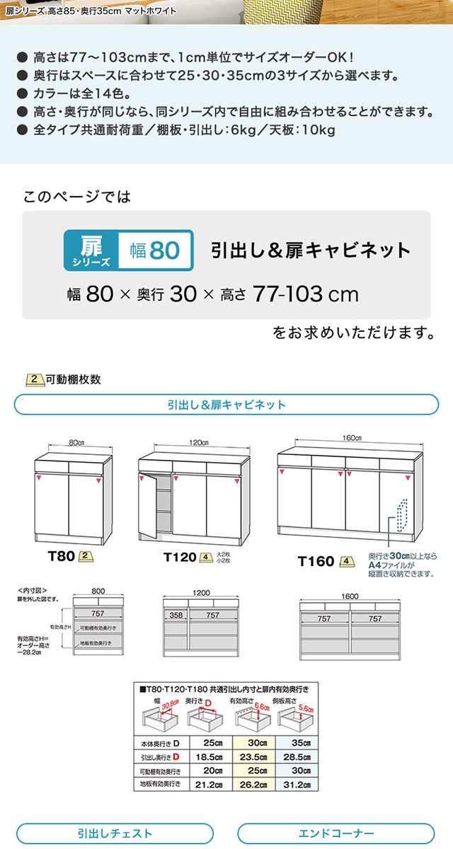 扉シリーズ キャビネット 幅80cm×奥行30cm [SH-19PT8030] | 家具通販の