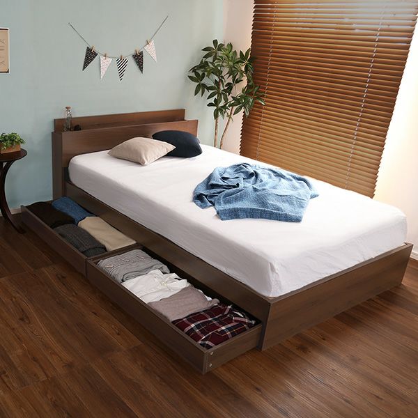 ベッド ダブル 棚・コンセント付きチェストベッドフレーム(D WAL