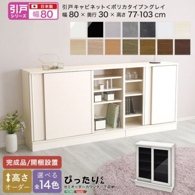 引戸シリーズ キャビネット(ポリカタイプ グレイ) 幅80cm×奥行30cm [SH-19PSG80G30]