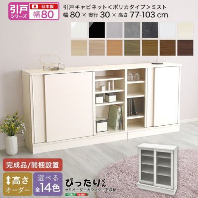 【引戸シリーズ】セミオーダーカウンター下収納ぴったりくん キャビネット(ポリカタイプ ミスト) 幅80cm×奥行30cm  [SH-19PSG80M30]