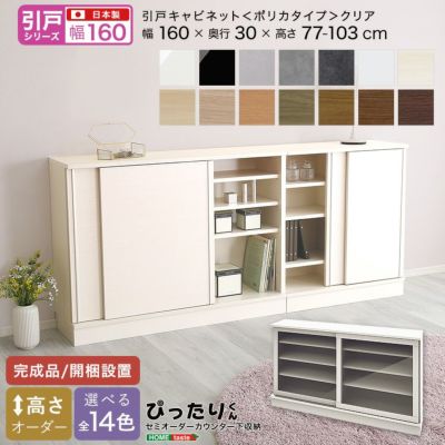 【引戸シリーズ】セミオーダーカウンター下収納ぴったりくん キャビネット(ポリカタイプ クリア) 幅160cm×奥行30cm  [SH-19PSG160C30]