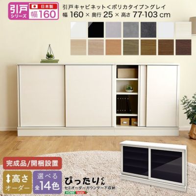 【引戸シリーズ】セミオーダーカウンター下収納ぴったりくん キャビネット(ポリカタイプ グレイ) 幅160cm×奥行25cm  [SH-19PSG160G25]
