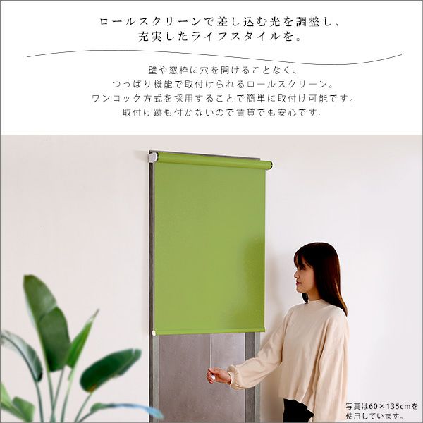 壁空け不要！つっぱりロールスクリーン 幅60cm（採光タイプ）[SH-16