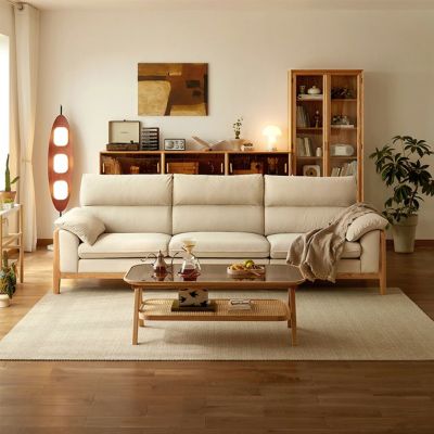 無垢材ナチュラルベージュソファ 大型3人掛け [SH-LI-01040]