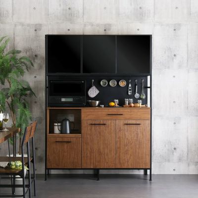 ヴィンテージ調マグネット食器棚 ブラックガラス【GREACK-グリック